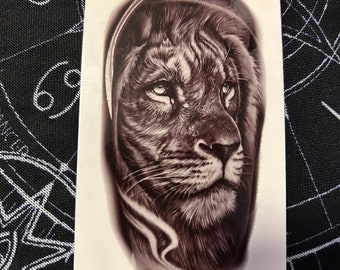 Set of 2 Lion profile roar tiger fierce wild animal black white realistic  5 day small medium size festival party artist Temporary Tattoo