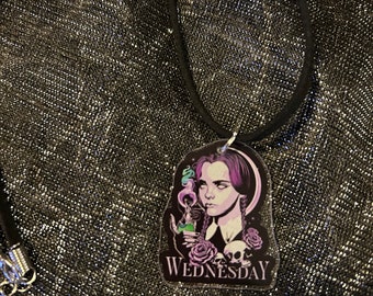 Handmade High Quality Resin Wednesday Addams ricci Art goth dark portrait friends black Suede Cord charm aesthetic graphic Necklace