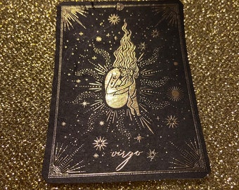 Astrology Astrological VIRGO Earth Maiden Black Gold foil Embossed washi paper vinyl mystical witch stars durable laptop skate sticker decal