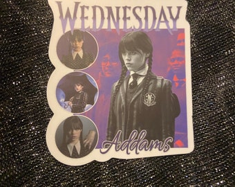 Sm Wednesday tv series Jenna Ortega Portrait Nevermore academy purple vinyl sticker decal goth laptop book