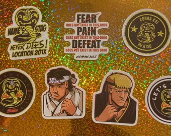 Set of 7 Karate Kid Cobra Kai larusso Lawrence Match up Lightweight cartoon vinyl waterproof decal small stickers various sizes