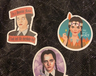 Set of 3 Wednesday Addams Ricci gomez morticia 1993 movie decal color stickers laptop book car