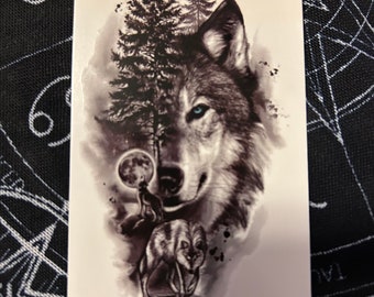 Set of 3 Wolf tribal nature wild animal black white realistic awesome 5 day small medium size festival party artist Temporary Tattoo
