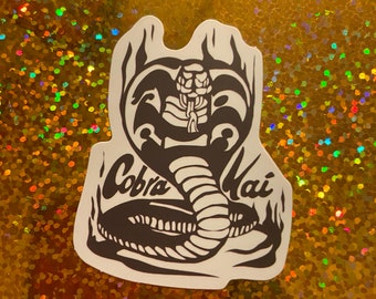 Cobra Kai Karate Kid movie series Black white flames snake logo Lightweight vinyl decal locker book car small sticker