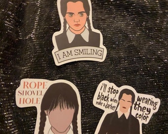 Set of 3 Wednesday Addams family goth black darkness decals stickers laptop book ricci