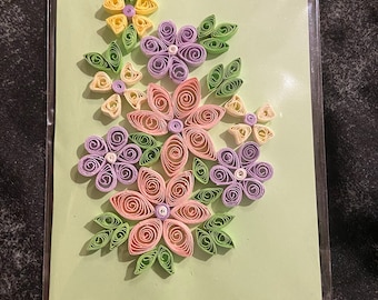 Handmade Beautiful Paper Quilling Canvas with Back Magnet artwork art flowers spring wall decor