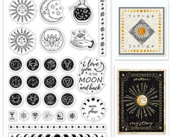Set of 29 Moon stars Astrology Silicone flat stamp stampers card making scrapbooking artist book potion christmas astrological signs