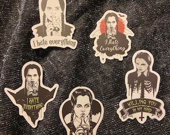 Set of 5 Wednesday Addams Ricci series mood decal goth aesthetic stickers vinyl car book