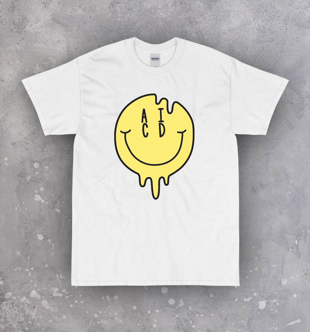 2024年 お歳暮・冬ギフト特集 Sleeve -short T-shirt SMILEY ACID Tee Gildan Neck Crew ミュージシャン