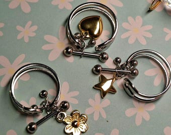 Charm Ring, Movable Pearl Piercing Pendant, Anxiety Ring, Paperclip Ring, Anti-Stress Fidget, ADHD Charm, Dangle Heart Ring