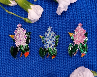 Lilac flower brooch floral pin lilac blossoms enamel pin colorful