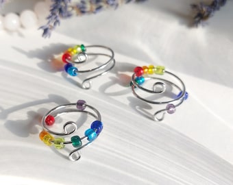 Colorful beaded anti-stress ring with movable beads, fidget anxiety ring, ADHD fidget ring
