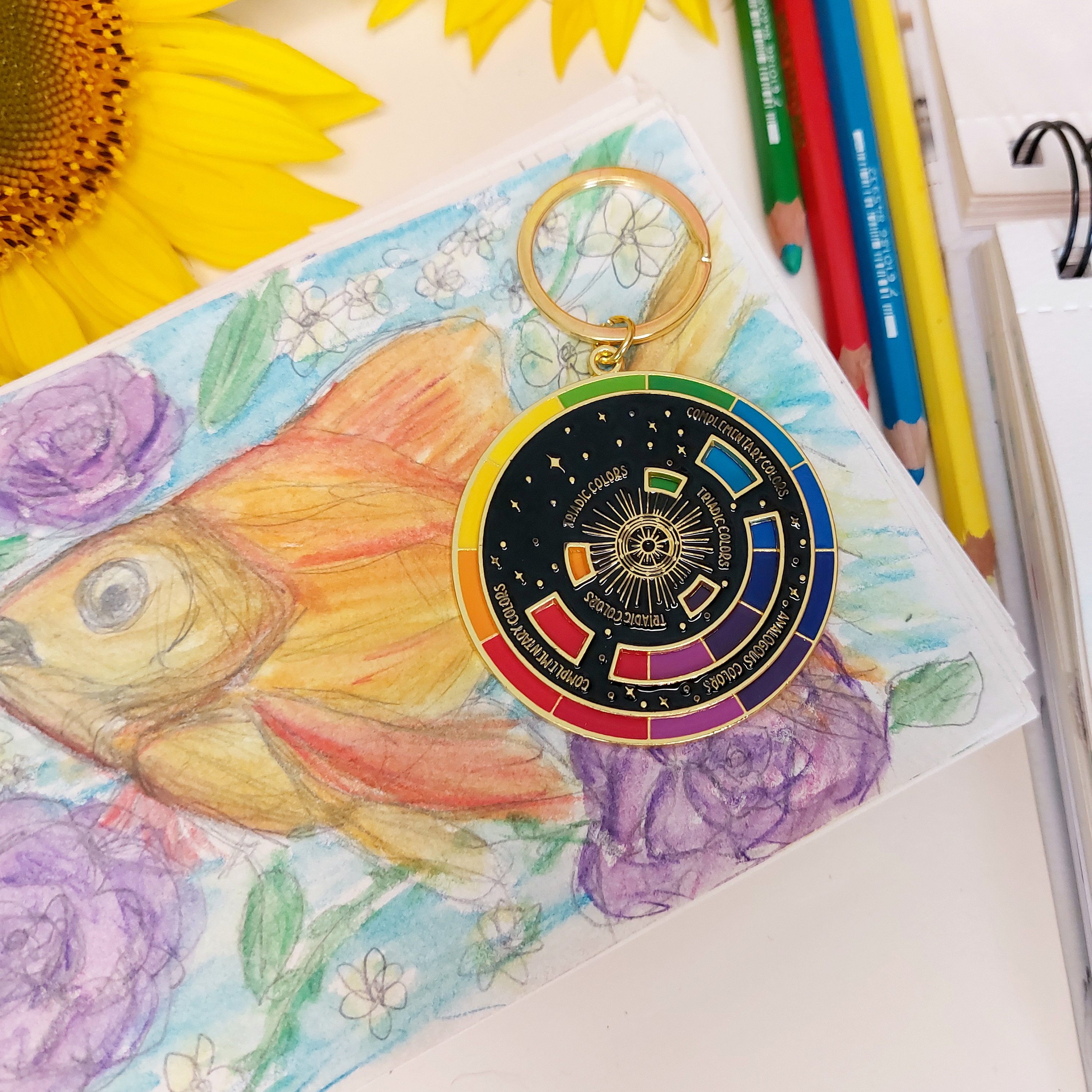 Movable Color Wheel Keychain, Color Theory Gift for Artists, Colorful ...