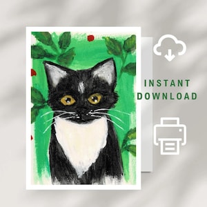 César – póster de gato en blanco y negro | Fotomural habitación infantil para imprimir | Ilustración de animales A4 | Descarga digital Gato