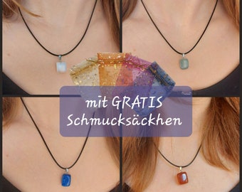 Halskette mit Edelstein Anhänger Kristall Kette Schutzstein Geburtsstein Amethyst Rosenquarz Grün Aventurin mit GRATIS aufbewahrungs Beutel