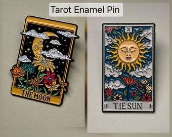 Tarot Enamel Pin "The Sun" or "The Moon" | Spiritual Pin | Sun Moon Tarot Accessory | Gift for Tarot Fans