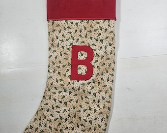 Vintage Handmade Christmas stocking, "B" initial,  Christmas tree pattern