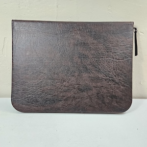 Travel Portfolio, Brown Faux Leather Zippered Folder, 12 x 9 Inch