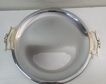 Kromex Silver Tray Brass Handles