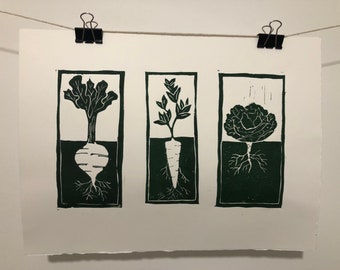 Simple life original limited linocut print veggie