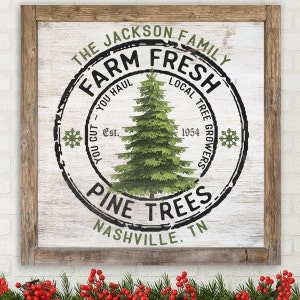 Personalized Christmas Tree Winter Holiday Farmhouse Rustic Wall Art Canvas Print Vintage Christmas Tree Farm Custom Art Sign E