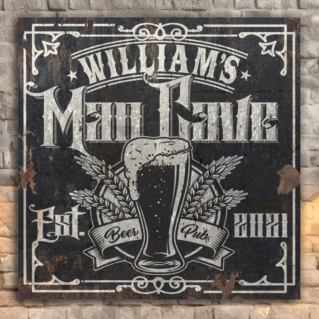 Personalized Man Cave Rustic Wall Canvas Print Decor Vintage Rusticbeer ...