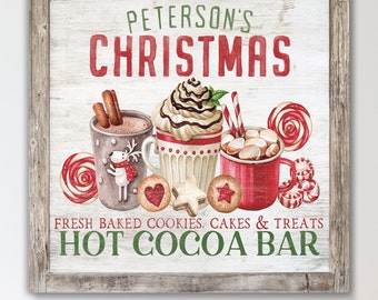 Personalized Christmas Decoration Cocoa Bar Winter Holiday Farmhouse Rustic Wall Art Canvas Print Vintage Hot Chocolate Custom Art Sign E