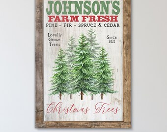 Personalized Christmas Decoration Winter Holiday Farmhouse Rustic Canvas Print Vintage Wall Art Custom Family Christmas Tree Custom Sign B