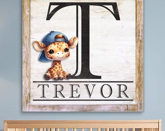 Personalized Baby Nursery Art, Baby Giraffe, Baby Shower Gift, Initial, Baby Decor, Canvas Wall Art, Nursery Print, Baby Print, Sign E