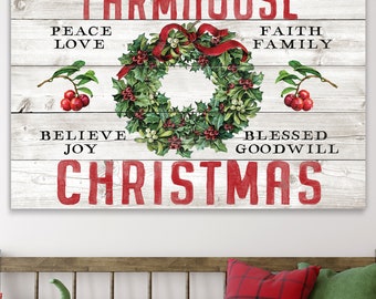Farmhouse Christmas Holiday Farmhouse Rustic Canvas Print Wall Art Family Christmas Vintage Rustic Christmas Sign B