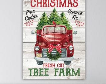 Personalized Winter Christmas Tree Farm Holiday Farmhouse Rustic Canvas Print Wall Art Custom Family Christmas Vintage Truck Sign B