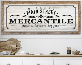 Personalized Family Name Mercantile Sign Modern Farmhouse Rustic Wall Decor Canvas Print Vintage Rustic Chic Established Custom Art Sign D