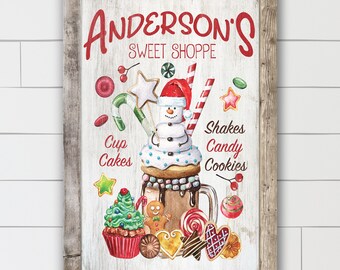 Personalized Christmas Decoration Winter Holiday Farmhouse Family Rustic Wall Art Canvas Print Vintage Candy Shoppe Fixer Upper Custom SignB