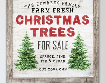 Personalized Christmas Tree Decoration Winter Holiday Farmhouse Rustic Wall Art Canvas Print Vintage Christmas Tree Farm Custom Art Sign E