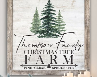 Personalized Christmas Tree Decoration Winter Holiday Farmhouse Rustic Wall Art Canvas Print Vintage Christmas Tree Farm Custom Art Sign B