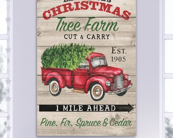 Personalized Winter Christmas Tree Farm Truck Holiday Farmhouse Rustic Canvas Print Wall Art Custom Family Christmas Vintage Truck Sign B