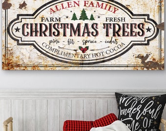 Personalized Christmas Tree Decoration Winter Holiday Farmhouse Rustic Wall Art Canvas Print Rust Tree Farm Family Name Custom Art Sign B