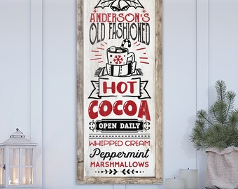 Personalized Christmas Decoration Hot Cocoa Holiday Farmhouse Rustic Wall Art Canvas Print Vintage Christmas Hot Chocolate Custom Art Sign D