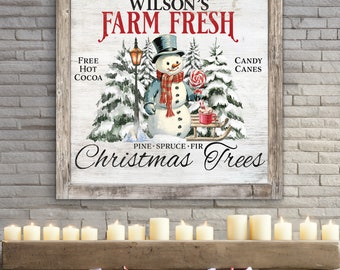 Personalized Family Christmas Decoration Tree Farm Sign Winter Holiday Farmhouse Rustic Wall Art Canvas Print Christmas Snowman Art Sign E