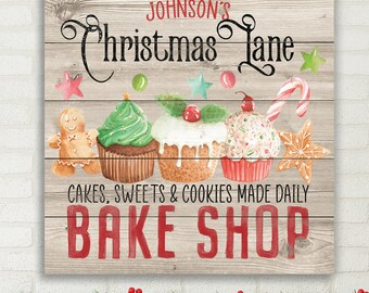 Personalized Christmas Bakery Bake Shop Winter Holiday Farmhouse Rustic Wall Art Canvas Print Vintage Christmas Cookie Custom Art Sign E