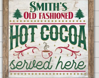 Personalized Christmas Decoration Cocoa Bar Winter Holiday Farmhouse Rustic Wall Art Canvas Print Vintage Christmas Hot Chocolate Custom Art