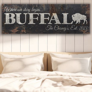 Personalized Family Buffalo NY Rustic Canvas Print Rusted Metal Look Custom Wall Art Where Our Story Begins Wedding House Warming Gift SignC