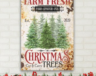 Personalized Family Christmas Winter Tree Farm Holiday Farmhouse Rustic Canvas Print Wall Art Custom Christmas Tree Custom Rusted Art Sign B