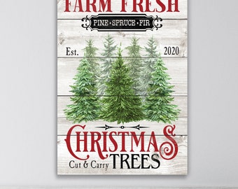 Personalized Family Winter Christmas Tree Farm Holiday Farmhouse Rustic Canvas Print Wall Art Custom Family Christmas Vintage Sign B
