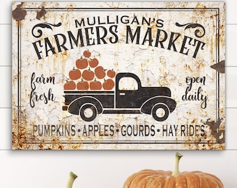 Personalized Autumn Farmers Market Sign Modern Farmhouse Rustic Wall Decor Canvas Print Vintage Rustic Chic Pumpkin Patch Custom Art Sign B