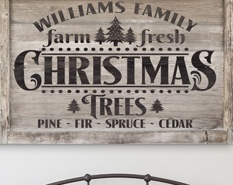 Personalized Christmas Tree Decoration Winter Holiday Farmhouse Rustic Wall Art Canvas Print Vintage Christmas Tree Farm Custom Art Sign B