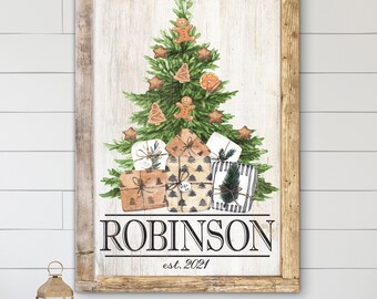 Personalized Christmas Decoration Winter Holiday Farmhouse Rustic Canvas Print Vintage Wall Art Custom Family Christmas Tree Custom Sign B