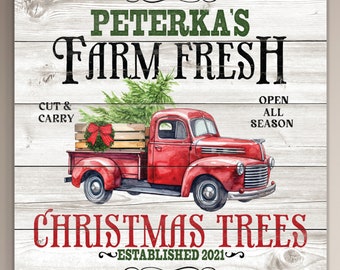 Personalized Farm Fresh Christmas Trees Winter Holiday Farmhouse Truck Rustic Wall Art Canvas Print Vintage Christmas Decoration Art Sign E
