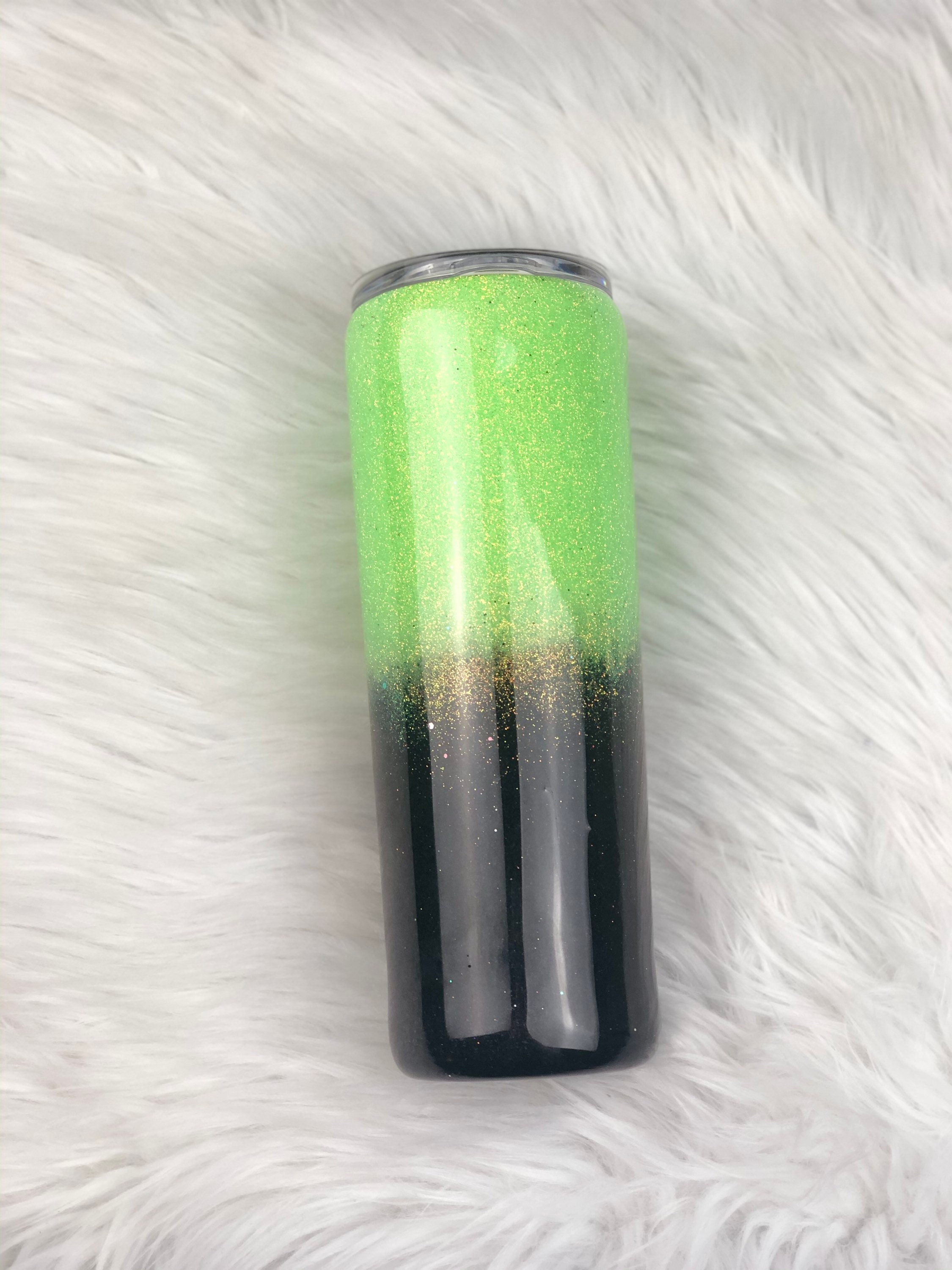 Neon Green and Black Glitter Tumbler Neon Green Glitter Etsy