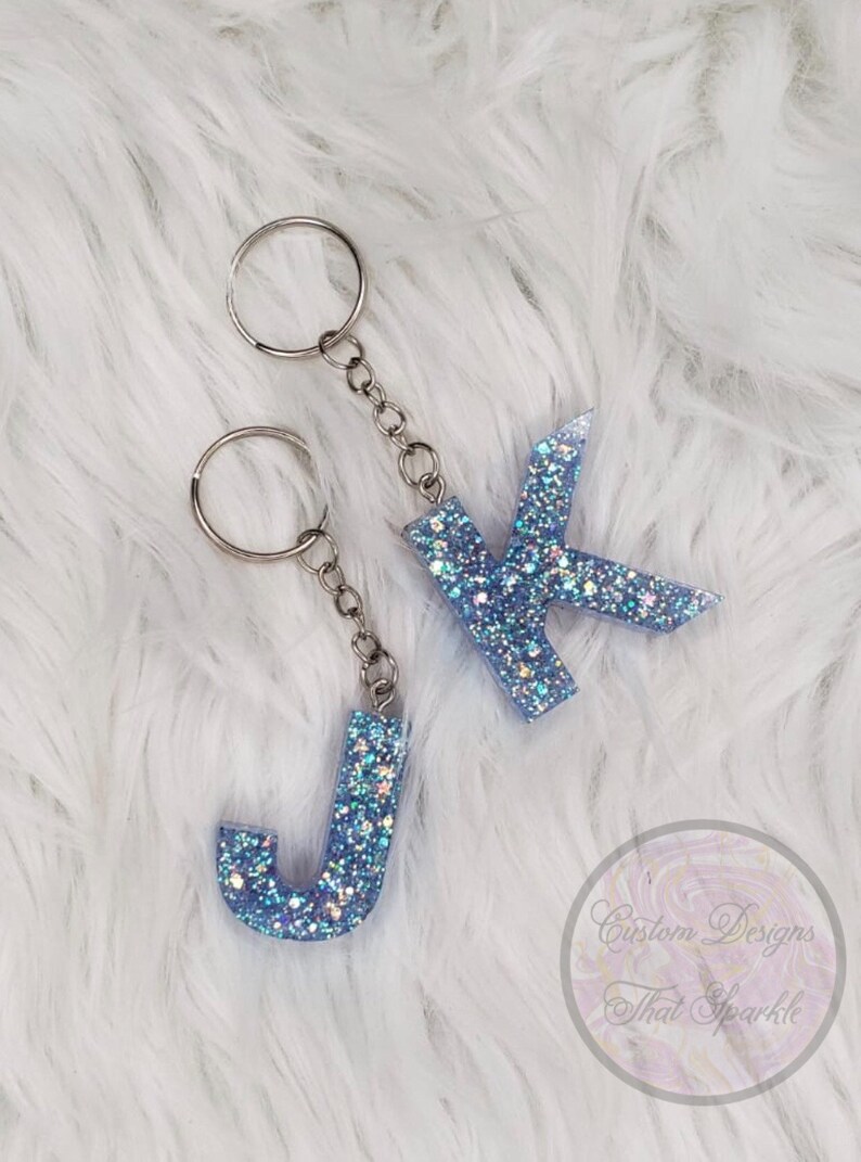 Blue Glitter Keychain Blue Glitter Letter Keychain Letter Keychain